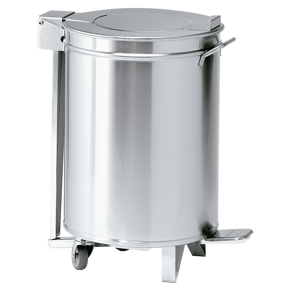 Cubo de basura en acero inox de 95 litros, con tapa y ruedas 450x450x685 mm