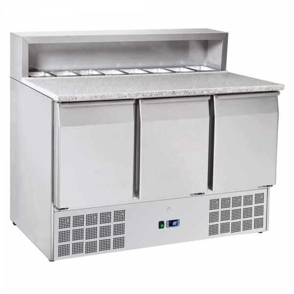 Pizza preparation table 2 doors. dir. 8 gn 1/6 - 1365x700x880 mm - 235 W 230/1V - 7CA39PRC Eurast