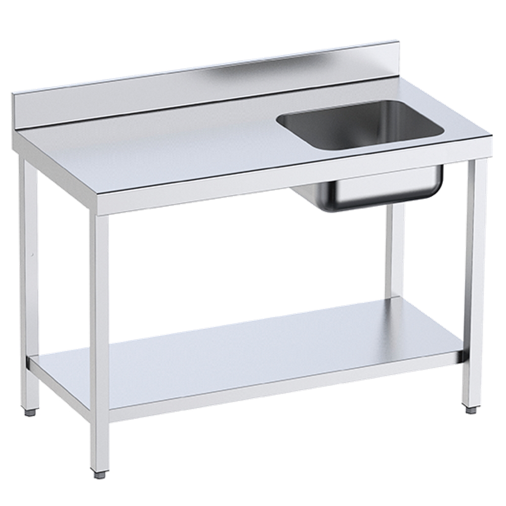 Mesa de cheff 1 seno a la derecha 1 estante 1200x600x850 mm