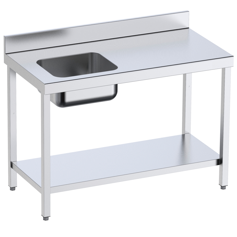 Chef table 1 sink left 1 shelf - 1600x600x850 mm - 1M6106EI Eurast