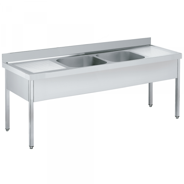 Sink with frame 2 draineres 2 bowls 600x500x300 - 2200x700x850 mm - 22310227 Eurast
