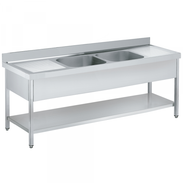 Fregadero c/bastidor 2 escurridores,2 senos 600x500x300 estante 2200x700x850 mm