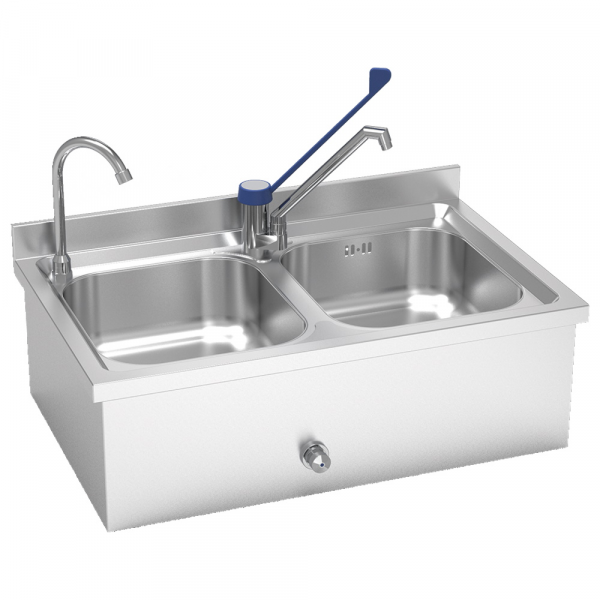 Double sink knee-operated with gerontological faucet - 800x500x255 mm - 20202450 Eurast