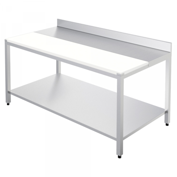 Stainless steel/polyethylene cutting table thickness 20 mm mounted with shelf - 1500x600x850 mm - 12