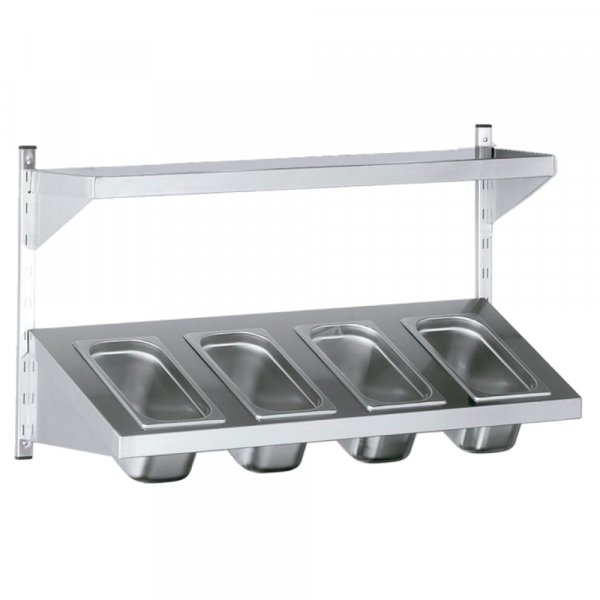 Adjustable wall shelf 2 shelves (1 with 4 gn 1/6-100) - 1000x250x600 mm - 3102206N Eurast
