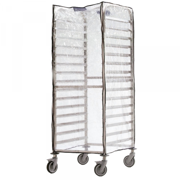 Carro con 18 guias para recipientes gn 1/1 con funda pvc 460x630x1700 mm