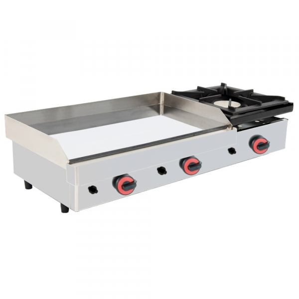 Gas hard chrome hot plate 15 mm smooth table top with 1 burner - 1205x450x280 mm - 14,8 Kw - 4444FC