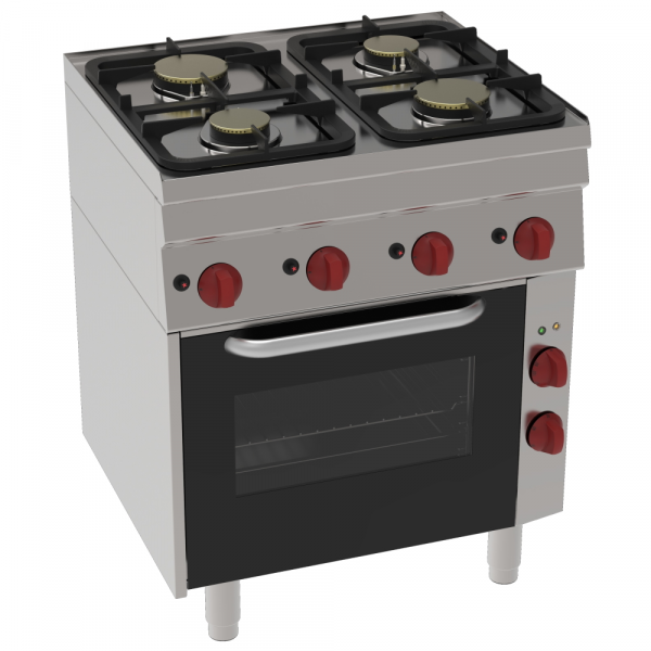 Cocina 4 fuegos a gas 1 horno conv. eléc. 440x380 700x600x850 mm