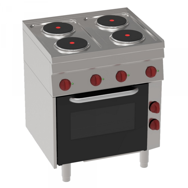 Electric cooker with 4 round plates 1 electric convection oven 440x380 - 700x600x850 mm - 10,5 Kw 40