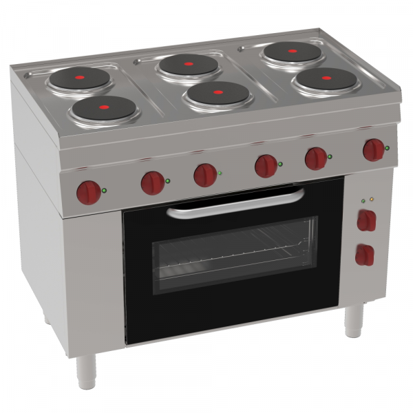 Electric cooker with 6 round plates 1 electric convection oven gn 1/1 - 1050x600x850 mm - 14,5 Kw 40