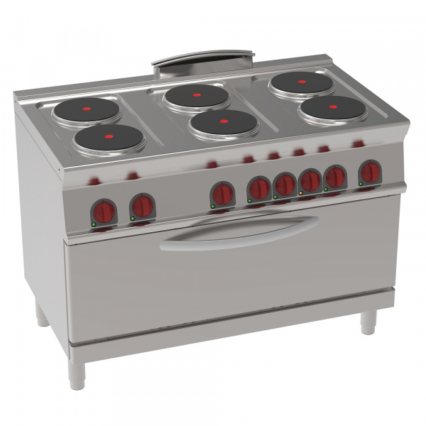 Electric cooker with 6 round plates 1 convection electr. oven gn 2/1 - 1200x700x900 mm - 20,6 Kw 400