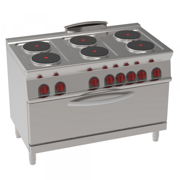 Cocina 6 placas red. elec. 1 horno a conv. eléc. che 1200x700x900 mm